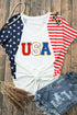 White Chenille USA Stars and Stripes Printed V Neck T Shirt